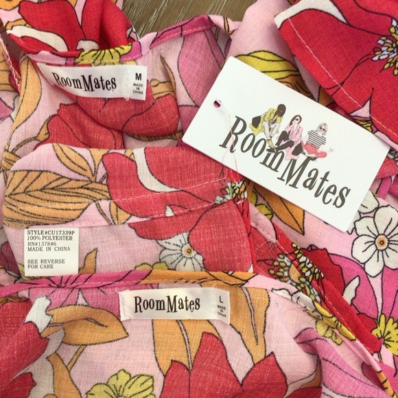 Room Mates Womens Red Floral Tie Front Kimono Swimsuit Cover Up - Picture 5 of 5